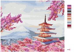 ZUTY Malování podle čísel - JAPONSKO CHRÁM A RŮŽOVÉ KVĚTINY 40x50 cm vypnuté plátno na rám