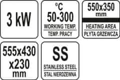 YATO Grilovací deska hladká 3000W 550mm