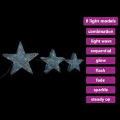 Vidaxl Vánoční LED hvězdy 3ks stříbrné síťovina venkovní i vnitřní