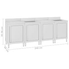 Vidaxl Gastro kuchyňská dřezová skříňka 240 x 60 x 96 cm nerezová ocel