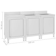 Greatstore Gastro kuchyňská dřezová skříňka 180 x 60 x 96 cm nerezová ocel