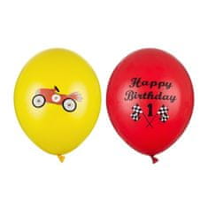 PartyDeco Balónky latexové Happy Birthday Car mix 30 cm 50 ks