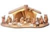 Dřevěná vyřezávaná sestava Betlému Marie IV - Sada betlému obsahuje celkem 17 vyřezávaných, ručně malovaných dřevěných postav o velikosti 12 cm a kometa