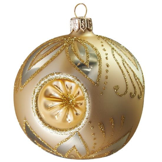 Decor By Glassor Vánoční koule zlatá píchaná dekor lístky (Velikost: 6)