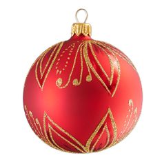Decor By Glassor Vánoční koule červená zlaté listy (Velikost: 8)