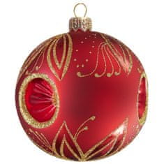 Decor By Glassor Vánoční koule červená píchaná zlaté listy (Velikost: 6)