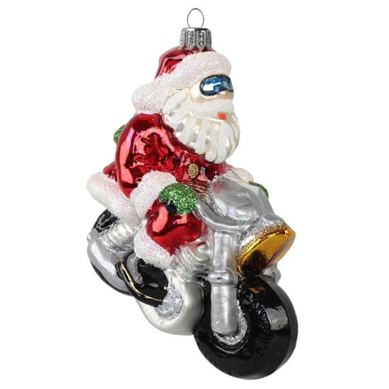 Decor By Glassor Skleněná figurka Santa na motorce