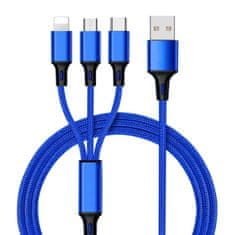 W-STAR W-Star kabel USB 3v1, USBC, micro USB, lightning, 2,4A, 1,2m modrá, k3v1Bl3