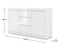 Homlando Komoda Bello Bianco III 150 cm bílý mat / bílý lesk