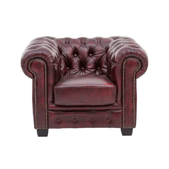 Massive Home Luxusní křeslo Chesterfield 112cm červená z pravé kůže