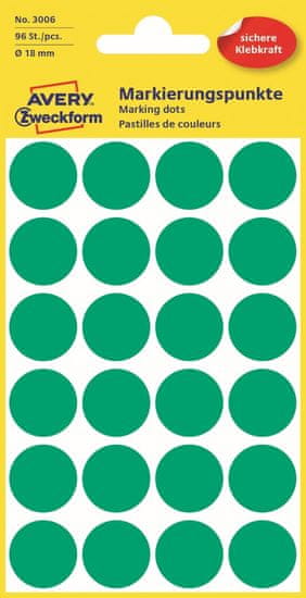 Avery Zweckform Kulaté značkovací etikety 3006 | Ø 18 mm, 96 ks, zelená