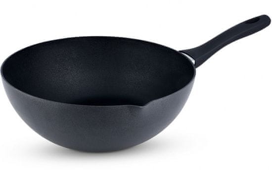 TWM Pánev Wok s výlevkou 30 cm z černého hliníku