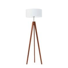 LYSNE.PL Moderní stojací lampa do pokoje, dřevo, látka, osvětlení do ložnice, stojací lampa se stínidlem, HAITI, mahagonový rám, bílá