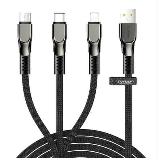 Joyroom 3in1 kabel USB - Lightning / microUSB / USB-C 3.5A 1.3m, černý