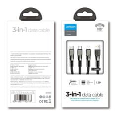 Joyroom 3in1 kabel USB - Lightning / microUSB / USB-C 3.5A 1.3m, černý