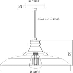 ACA ACA Lighting Vintage závěsné svítidlo KS1290P36T1BK