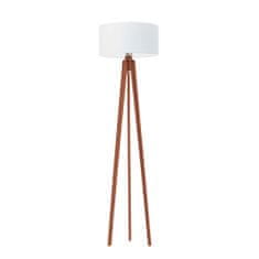 LYSNE.PL Dřevěná stojací lampa se stínítkem v moderním stylu, dřevěný vazník, E27, nožní spínač, MIAMI, mahagon, bílá