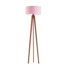 LYSNE.PL Dřevěná stojací lampa se stínítkem v moderním stylu, dřevěný vazník, E27, nožní spínač, MIAMI, mahagon, světle růžová