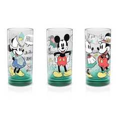 Disney Set sklenic Mickey a Minnie zelený 3 ks 270ml