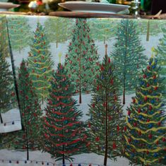 Dům Vánoc Lněný Vánoční ubrus Pohádkové stromky 170x270 cm