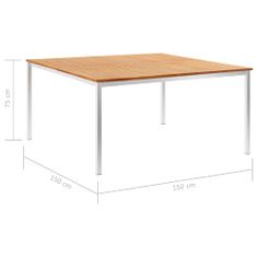 Greatstore Zahradní jídelní stůl 150x150x75cm masivní teak a nerezová ocel