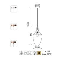 ACA  Závěsné stropní svítidlo PLEIADES max. 60W/E27/230V/IP20, barva mědi