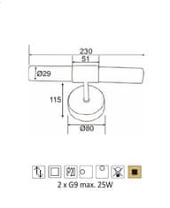 ACA  Nástěnné svítidlo SUEVA max. 2x25W/230V/G9/IP20