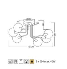 ACA  Stropní svítidlo BOMBAY max. 6x40W/E14/230V/IP20