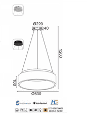 ACA  LED závěsné svítidlo APOLLO 48W/230V/3000K/2630Lm/360°/IP20, Flicker free