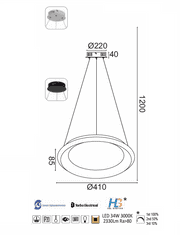 ACA  LED závěsné svítidlo DIANA, bílé, průměr 41 cm