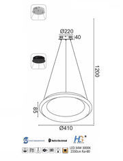 ACA  LED závěsné svítidlo DIANA 34W/230V/3000K/2330Lm/270°/IP20, Flicker free