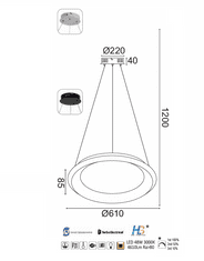 ACA  LED závěsné svítidlo DIANA 48W/230V/3000K/4610Lm/270°/IP20/DIM, Flicker free
