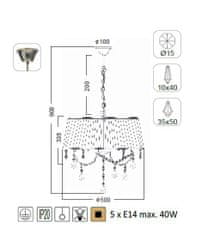 ACA  Závěsné svítidlo PENELOPE max. 5x40W/E14/230V/IP20