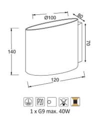 ACA  Nástěnné svítidlo MOET max. 40W/230V/G9/IP20