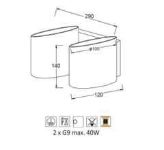 ACA  Nástěnné svítidlo MOET max. 2x40W/230V/G9/IP20