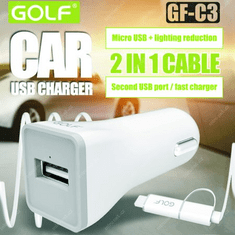 GOLF Chytrá autonabíječka GF-C3 s konektory Micro USB a Lightning a s druhým USB portem 