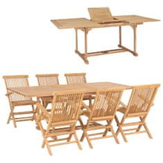 Greatstore 7dílný zahradní jídelní set 150–200 x 100 x 75 cm teakové dřevo