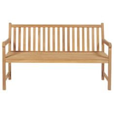 Greatstore Zahradní lavice s šedou károvanou poduškou 150 cm masivní teak