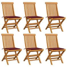 Greatstore Zahradní židle s vínovými poduškami 6 ks masivní teak