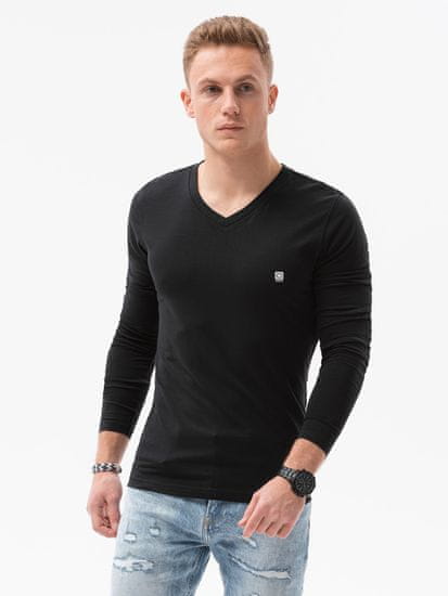 OMBRE Ombre Pánské tričko s dlouhým rukávem bez potisku L134- černá - XXL