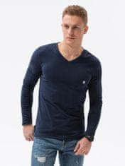 OMBRE Ombre Pánské tričko s dlouhým rukávem bez potisku L134- námořnická modrá - XXL