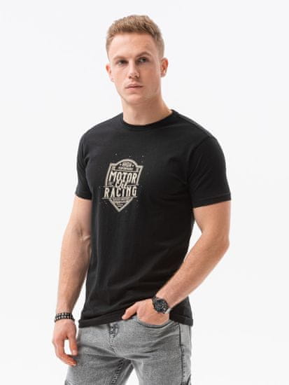 OMBRE Ombre Pánské tričko s potiskem S1434 V-25A- černá - S