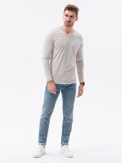 OMBRE Ombre Pánská tričko s dlouhým rukávem bez potisku L136 - béžová - XL