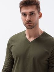 OMBRE Ombre Pánská tričko s dlouhým rukávem bez potisku L136 - olivová - XXL