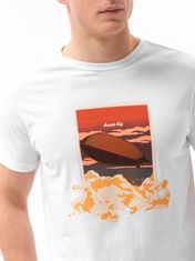 OMBRE Ombre Pánské tričko s potiskem S1434 V-10A- bílá - L