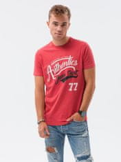 OMBRE Ombre Pánské tričko s potiskem S1434 V-22A- červená - XXL