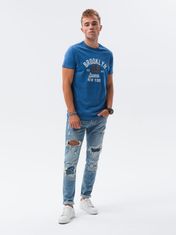 OMBRE Ombre Pánské tričko s potiskem S1434 V-19C- nebesky modrá - XL