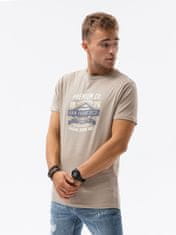 OMBRE Ombre Pánské tričko s potiskem S1434 V-20D- béžová - XXL