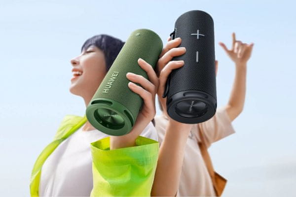  stylový přenosný reproduktor huawei sound joy Bluetooth technologie mikrofon hlasové ovládání nfc párování odolný vodě outdoor reproduktor dlouhá výdrž na nabití 