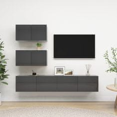 Greatstore 4dílný set TV skříněk šedý s vysokým leskem dřevotříska
